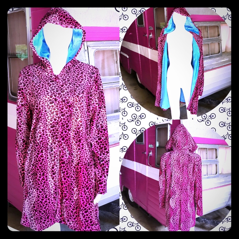 Faux Fur Pink Leopard Playa Coat Burning Man Hood